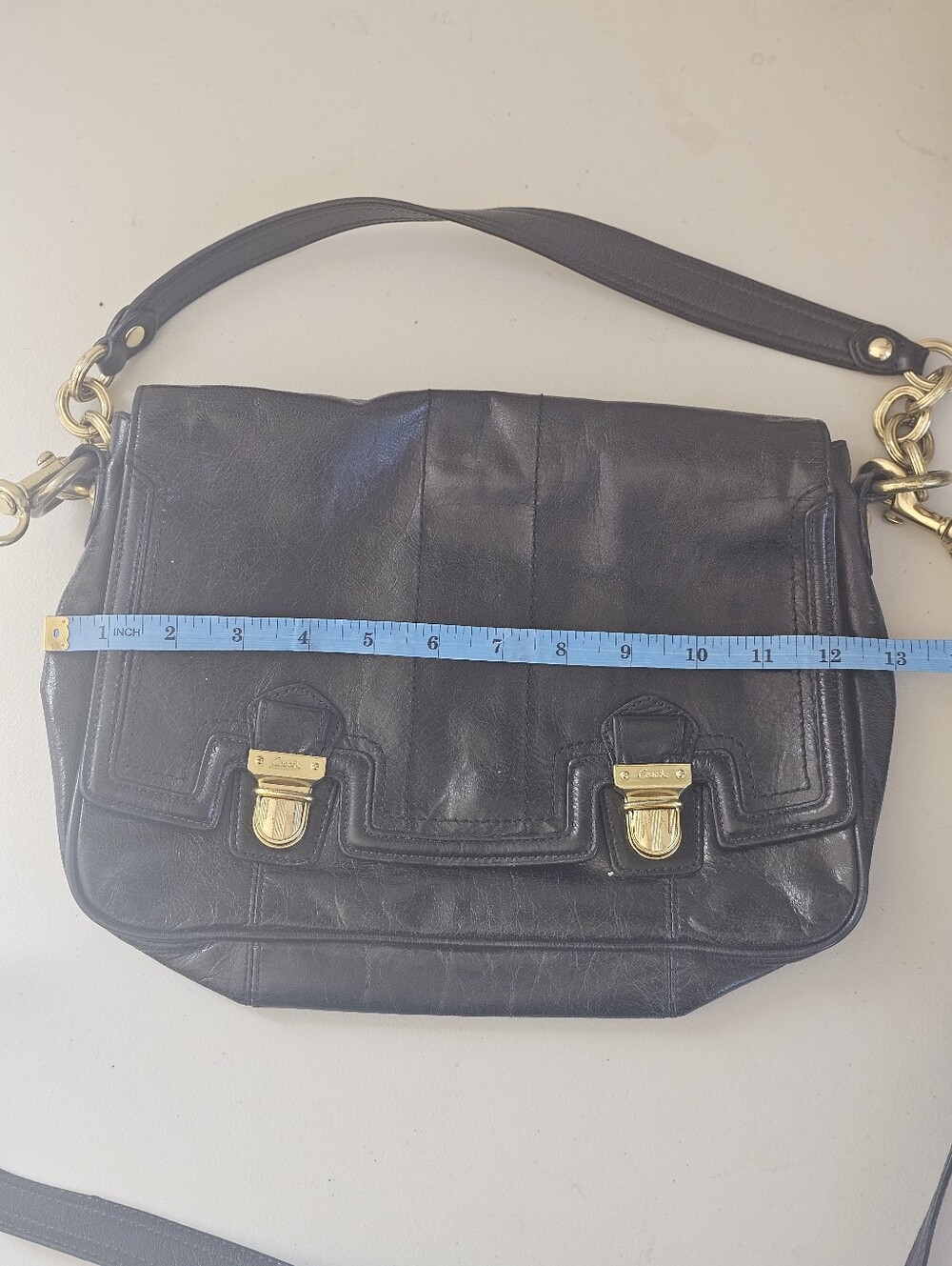 Vintage Coach Poppy Leather Pushlock Flap Bag #17925 Black Convertible Crossbody - Picture 12 of 16